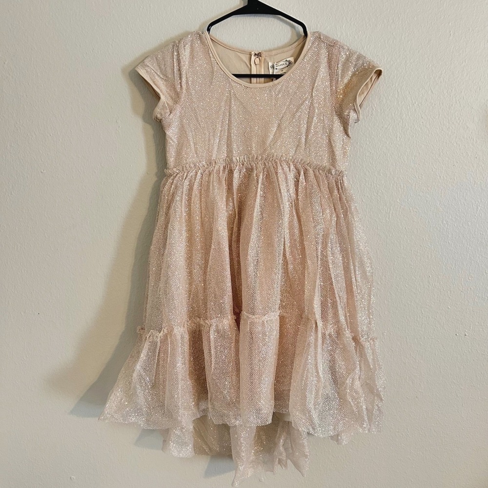 Joyfolie High Low Dress Kids 10 Champagne Gold Glitter Tiered‎ Tulle NWT